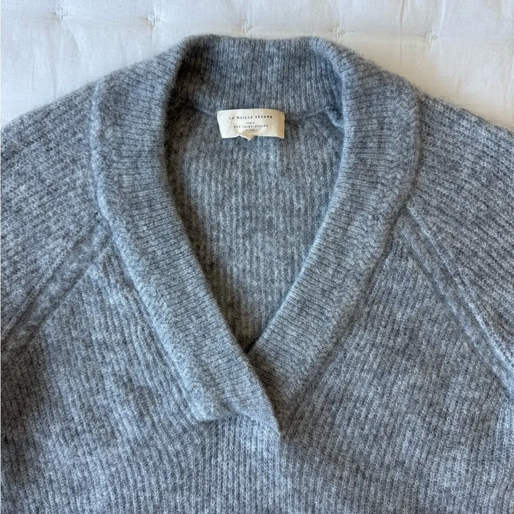 Sezane Small Cody V Neck Sweater Jumper Gray Baby Alpaca - Picture 8 of 12